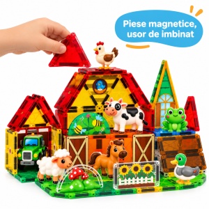 Set STEM cu piese magnetice de construit - Ferma vesela - 54 piese - Img 6