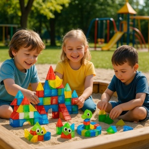 Set STEM jucarii magnetice de construit forme, animale, structuri geometri - 72 piese