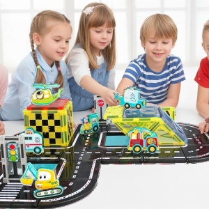 Set STEM magnetic de constructie cu vehicule - 39 piese