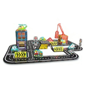 Set STEM magnetic de constructie cu vehicule - 80 piese
