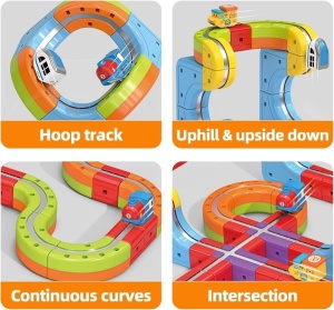 Set tren cu circuit magnetic 3D, traseu modular de construit - 23 piese