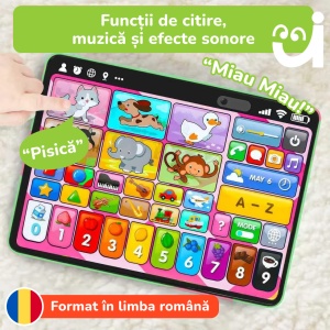 Tableta 3 in 1 in limba romana, cu activitati educative, logopedice si de asociere pentru copii, Verde