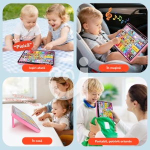Tableta 3 in 1 in limba romana, cu activitati educative, logopedice si de asociere pentru copii, Roz - Img 6