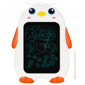 Tableta LCD cu buton stergere, Pinguinul Vesel, Portocaliu