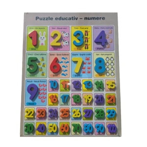 Tablita puzzle din lemn cu 37 piese, cifre, limba romana