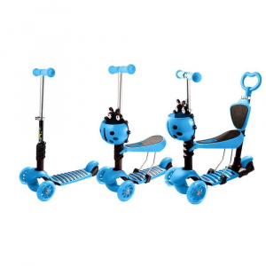 Trotineta 5 in 1 buburuza cu 3 roti din silicon si scaunel, Albastru