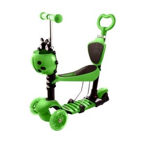 Trotineta 5 in 1 buburuza cu 3 roti din silicon si scaunel, Verde