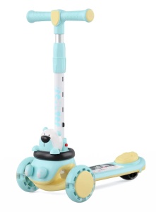 Trotineta evolutiva 3 in 1, reglabila, pliabila, lumini, sunete, sezut detasabil, 2-6 ani - Ursulet albastru - Img 2