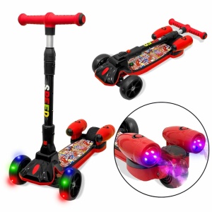 Trotineta reglabila cu 3 roti, lumini, Bluetooth, sunete si lansator de abur tip fum, 3-10 ani, albastru - Img 4