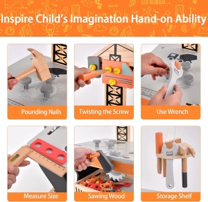 Banc de scule din lemn cu accesorii incluse si activitati - Macara