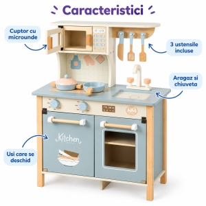 Bistro Bleu – Bucatarie de jucarie din lemn cu cuptor, microunde si accesorii - Img 3
