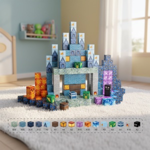Blocuri magnetice de constructie 3D tip Minecraft, 2 cm - 276 piese - Halloween - Img 3