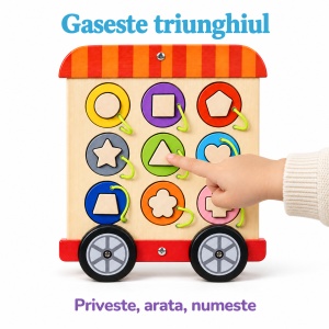 Busy Board Montessori din lemn pentru perete – Trenuletul cu 5 module de activitati, 147 cm - Img 6