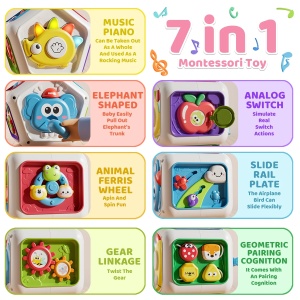 Busy cube cu 7 activitati senzoriale, lumini si sunete - Animalute