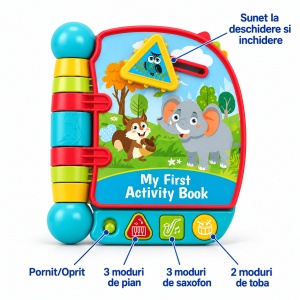 Carticica interactiva My First Activity Book, cu animale, sunete muzicale si activitati - Img 3