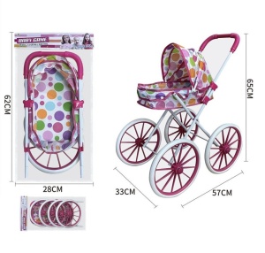 Carucior landou pentru papusi cu roti mari si parasolar – roz
