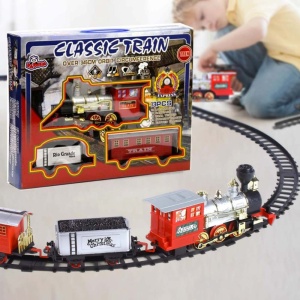 Circuit tren electric cu fum, sunete si lumini, 345 cm, 13 piese