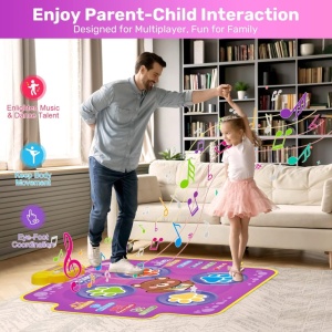 Covoras muzical de dans cu conexiune bluetooth, muzica si lumini LED - Dancing challenge - Roz