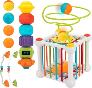 Cub senzorial bebelusi cu benzi elastice, circuit si forme de sortat - Sensory