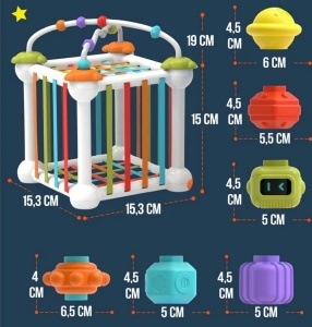Cub senzorial bebelusi cu benzi elastice, circuit si forme de sortat - Sensory