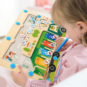 Joc educativ din lemn cu labirint magnetic, Sortarea deseurilor