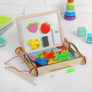 Joc educativ multifunctional din lemn, pescuit, tabla magnetica si scris, Fishing Board