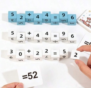 Joc interactiv de matematica Digital Battle Game, cuburi din lemn, cartonase si clopotel - Img 7