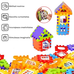 Joc STEM de constructie si inginerie 2D si 3D din ABS, cutie depozitare, 186 piese