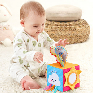 Jucarie cub senzoria cu activitati tip cutie cu servetele
