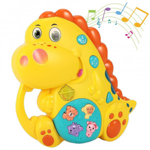 Jucarie interactiva muzicala cu functii si lumini, Orga Dinozaur, Galben