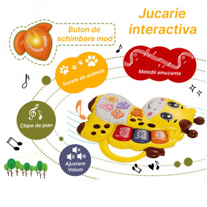 Jucarie interactiva muzicala cu functii si lumini, Orga Girafa, Galben