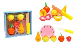 Jucarii de feliat din lemn, set fructe, 12 piese