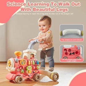 Locomotiva cu abur – Antepremergator multifunctional 5 in 1 cu vagon si scaunel - Roz