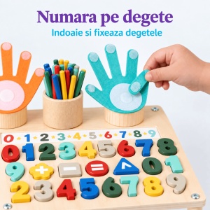 Masuta Montessori din lemn, forme geometrice si numarare pe degete - Cifre - Img 9