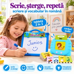 Pachet educativ cu tableta 2 in 1 in limba romana si cititor de carduri bilingv – Litere, cuvinte si scriere - Img 4