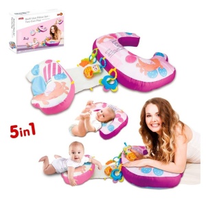 Perna multifunctionala 5 in 1 pentru bebelusi, cu jucarii senzoriale, pentru tummy time, alaptare si sprijin in sezut, roz - Img 2