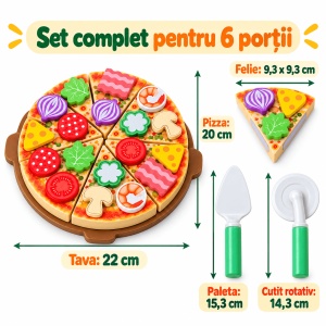 Pizza din lemn de feliat cu arici, toppinguri si accesorii, 27 piese - Img 7