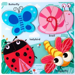 Puzzle 3D cu piese mari din lemn - Insecte