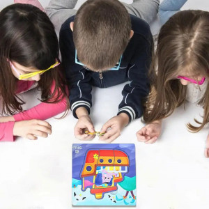 Puzzle 6 in 1 cu piese mari si imagine asociere, Vehicule