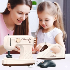 Set 2 in 1 masina de cusut si fier de calcat pentru copii, cu sunete si functie spray