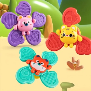 Set 3 jucarii zornaitoare tip spinner, atasabile cu ventuza, Animalute