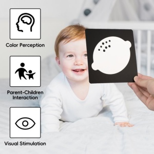 Set 40 imagini stimulare vizuala si senzoriala bebelusi, carduri alb-negru, 0-3 luni