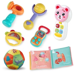 Set 6 jucarii interactive, senzoriale si zornaitoare pentru bebelusi, Kids Melody