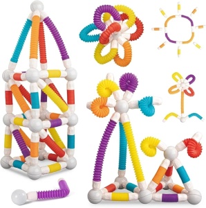 Set constructie magnetic flexibil 3D STEM cu tuburi si bile – 36 piese