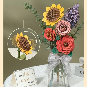 Set creativ DIY floare decorativa din lemn pentru asamblare si pictura, 121 piese - Trandafir roz - Img 2
