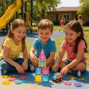 Set de constructie cu piese Magnetice, 60 piese - Roz