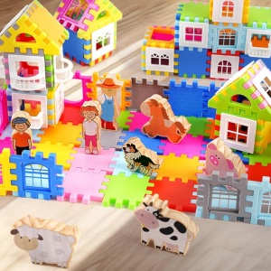 Set de constructie pentru copii cu 115 piese si figurine