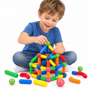 Set de constructii magnetice 3D, Magnetic Sticks, bile si tije colorate – 64 piese - Img 2