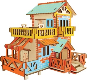 Set de construit din lemn, macheta, copii si adulti, 73 piese, Cabana, 8+ ani
