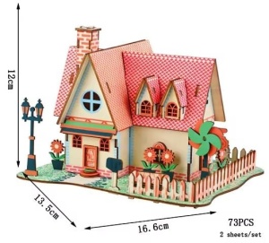 Set de construit din lemn, macheta, copii si adulti, 73 piese, Casa cu Floarea soarelui - Img 7